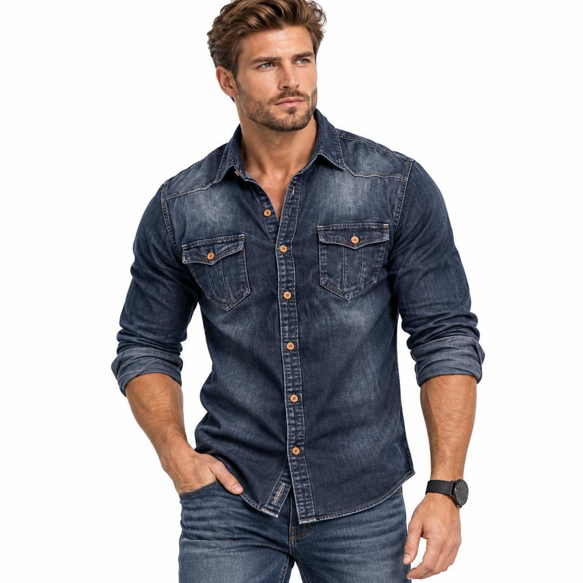 Chemise Homme à Manches Longues - Mélange Polyester et Coton avec Col Rabattable