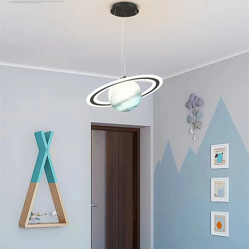 Lampe Suspendue à Motif Planète - Luminaire en Métal, Acrylique et Verre pour Chambre d'Enfant