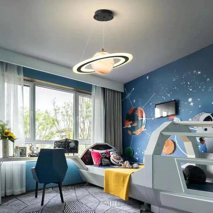 Lampe Suspendue à Motif Planète - Luminaire en Métal, Acrylique et Verre pour Chambre d'Enfant