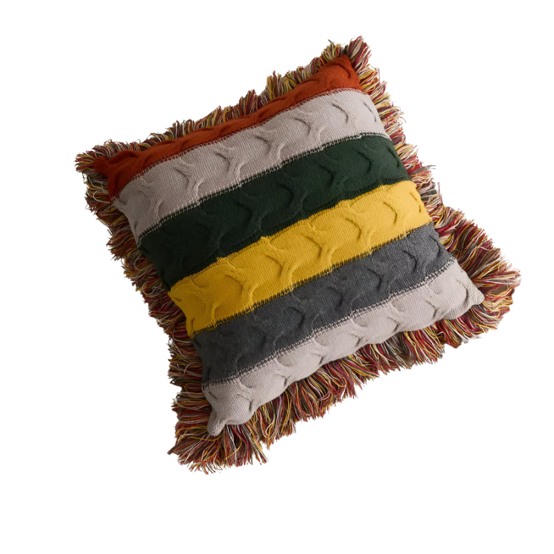 Coussin en Tricot Rayé – Coussin Décoratif Texturé pour Canapé ou Lit