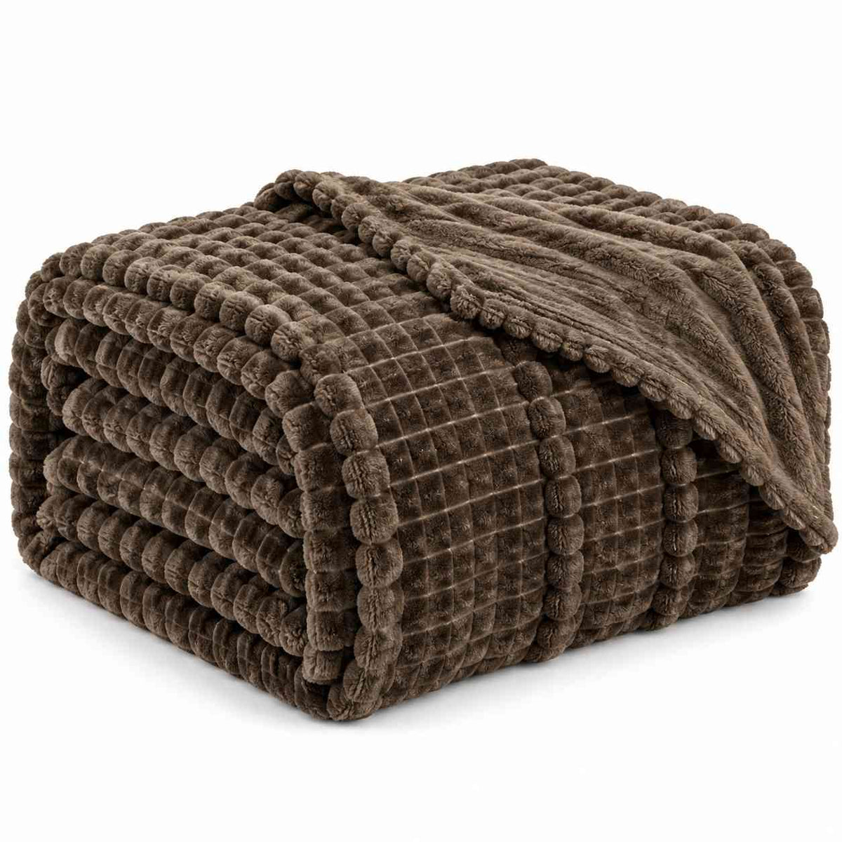 Couverture Aspect Velours Marron Châtaigne - Texture Velours de Lait et Motif à Carreaux pour l'Hiver