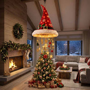 Décoration de Noël Suspendue en Forme de Bonnet de Père Noël - LED Chaudes et Guirlande d'Étoiles de 60 cm