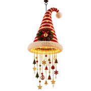 Décoration de Noël Suspendue en Forme de Bonnet de Père Noël - LED Chaudes et Guirlande d'Étoiles de 60 cm
