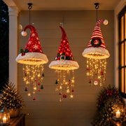 Décoration de Noël Suspendue en Forme de Bonnet de Père Noël - LED Chaudes et Guirlande d'Étoiles de 60 cm