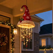 Décoration de Noël Suspendue en Forme de Bonnet de Père Noël - LED Chaudes et Guirlande d'Étoiles de 60 cm