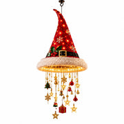 Décoration de Noël Suspendue en Forme de Bonnet de Père Noël - LED Chaudes et Guirlande d'Étoiles de 60 cm