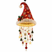 Décoration de Noël Suspendue en Forme de Bonnet de Père Noël - LED Chaudes et Guirlande d'Étoiles de 60 cm