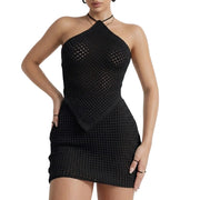 Ensemble Femme Deux Pièces avec Jupe - Top à Col Halter en Mélange de Coton