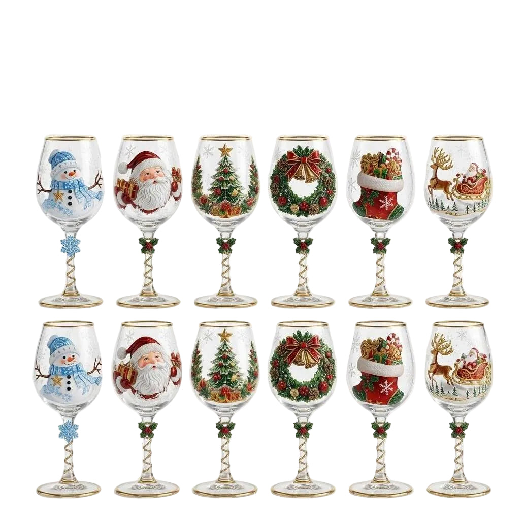 Ensemble de Verres à Boire de Noël - Motifs Festifs Père Noël, Renne et Bonhomme de Neige