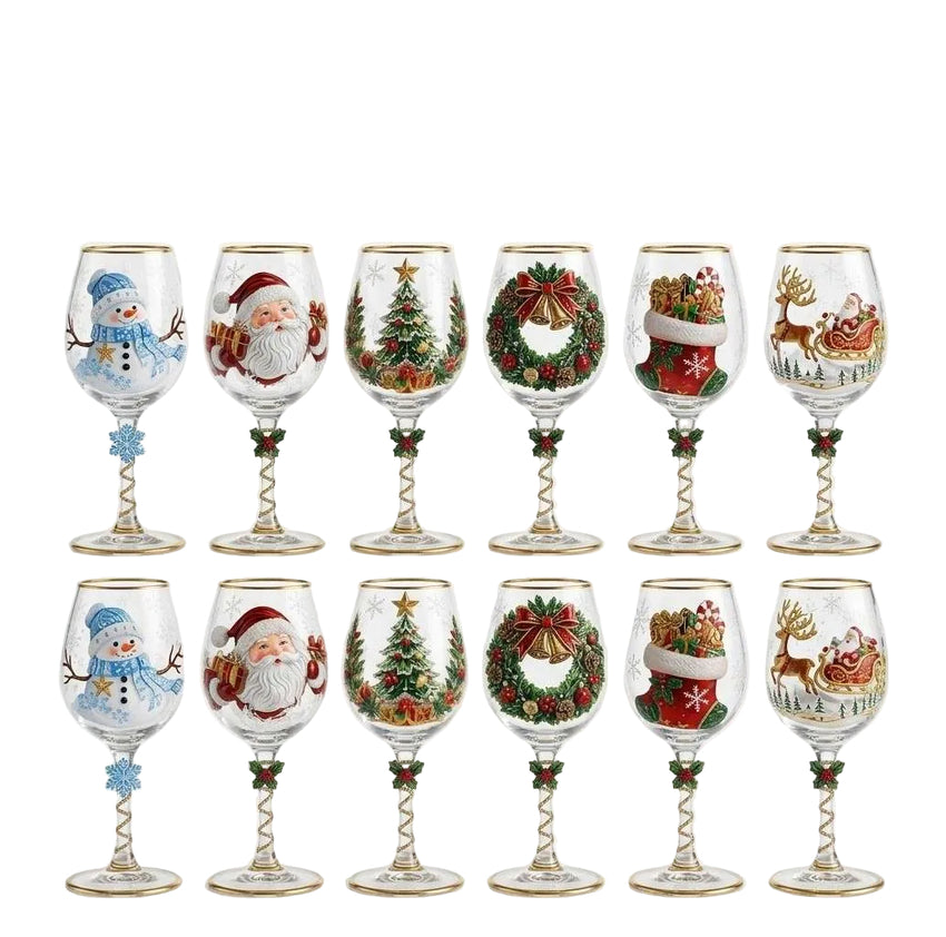 Ensemble de Verres à Boire de Noël - Motifs Festifs Père Noël, Renne et Bonhomme de Neige