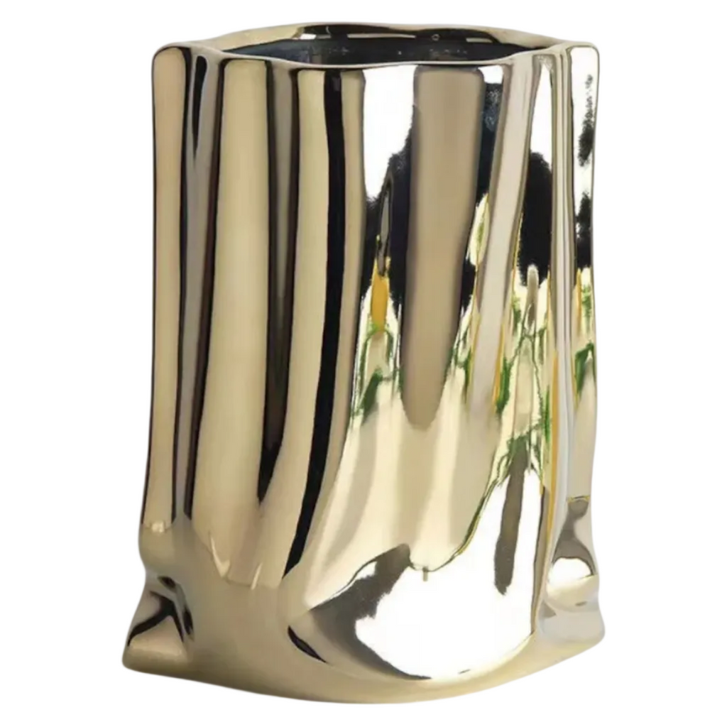 Vase Décoratif en Céramique - Vase Sculptural avec Finition Métallique Argentée ou Dorée