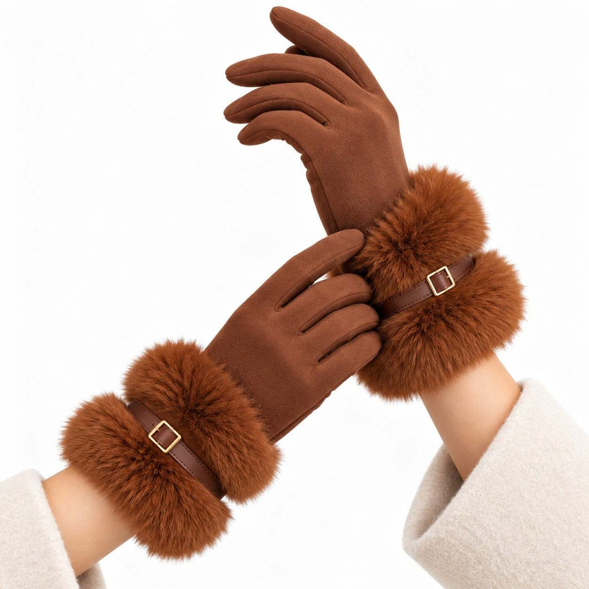 Gants d'Hiver pour Femme Doublés en Polaire - Fonction Tactile, Bordure en Peluche et Construction Coupe-Vent