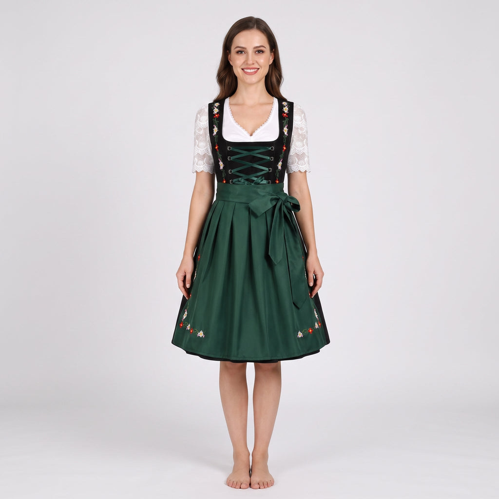 Robe Dirndl Femme en Polyester - Corsage Décoratif et Jupe Évasée pour Oktoberfest