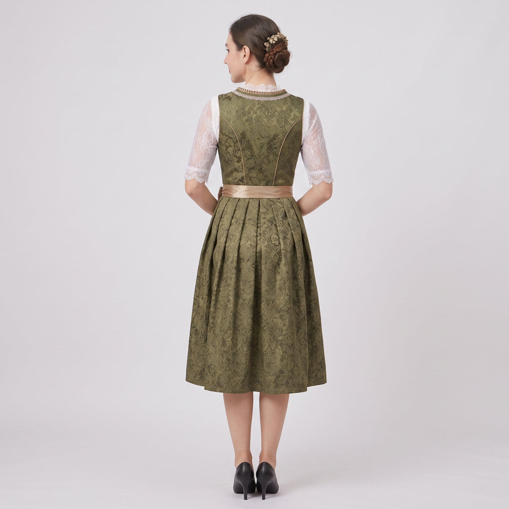 Robe Dirndl Femme en Coton & Polyester | Corsage Ajusté & Nœud Floral | Tenue Mi-Genou pour Oktoberfest & Festivals | Valuna