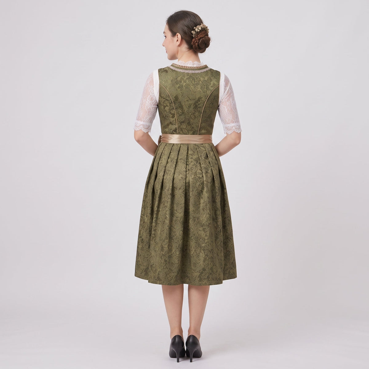 Robe Dirndl Femme en Coton & Polyester | Corsage Ajusté & Nœud Floral | Tenue Mi-Genou pour Oktoberfest & Festivals | Valuna