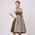 Robe Dirndl Femme en Coton & Polyester | Corsage Ajusté & Nœud Floral | Tenue Mi-Genou pour Oktoberfest & Festivals | Valuna