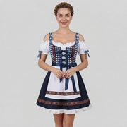 Robe Dirndl Femme en Polyester - Encolure Carrée avec Tablier et Nœud Ajustable au Dos