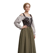 Robe Trachten Femme en Polyester - Manches Bouffantes avec Col Élastique et Jupe Évasée
