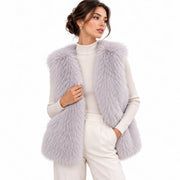 Gilet Sans Manches en Fausse Fourrure pour Femme - Coupe Ample en Polyester