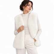Gilet Sans Manches en Fausse Fourrure pour Femme - Coupe Ample en Polyester