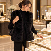 Gilet Sans Manches en Fausse Fourrure pour Femme - Coupe Ample en Polyester