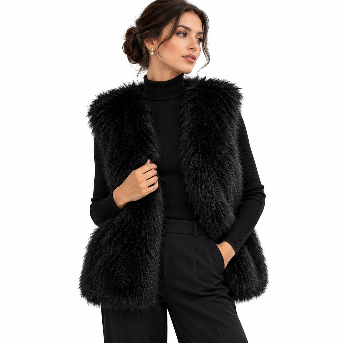 Gilet Sans Manches en Fausse Fourrure pour Femme - Coupe Ample en Polyester