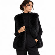 Gilet Sans Manches en Fausse Fourrure pour Femme - Coupe Ample en Polyester
