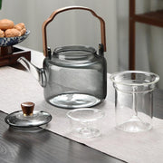 Théière en Verre avec Poignée et Couvercle en Bois - Théière Transparente pour Infusion et Service