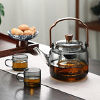 Théière en Verre avec Poignée et Couvercle en Bois - Théière Transparente pour Infusion et Service
