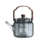 Théière en Verre avec Poignée et Couvercle en Bois - Théière Transparente pour Infusion et Service