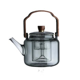 Théière en Verre avec Poignée et Couvercle en Bois - Théière Transparente pour Infusion et Service