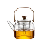 Théière en Verre avec Poignée et Couvercle en Bois - Théière Transparente pour Infusion et Service