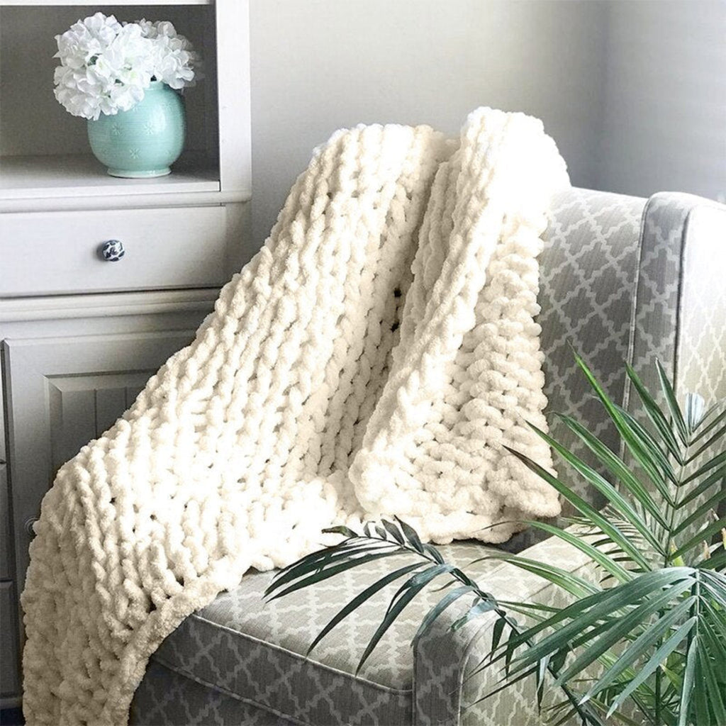 Couverture Chunky Tricotée - Plaid Fait Main en Laine Mérinos