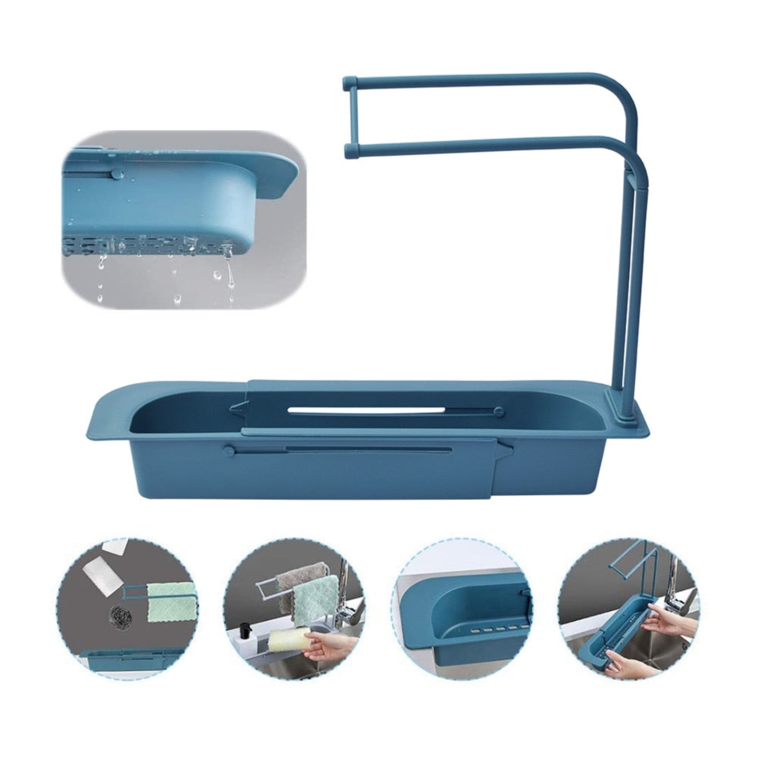 Étagère Télescopique pour Évier - Organisateur de Cuisine avec Support pour Chiffons