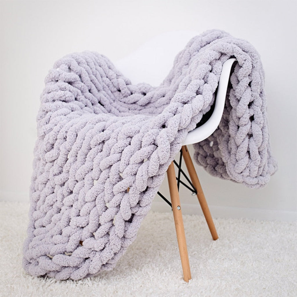 Couverture Chunky Tricotée - Plaid Fait Main en Laine Mérinos