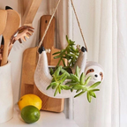 Pot Suspendu en Céramique Forme Chien - Pot Émaillé avec Corde en Jute pour Plantes d'Intérieur