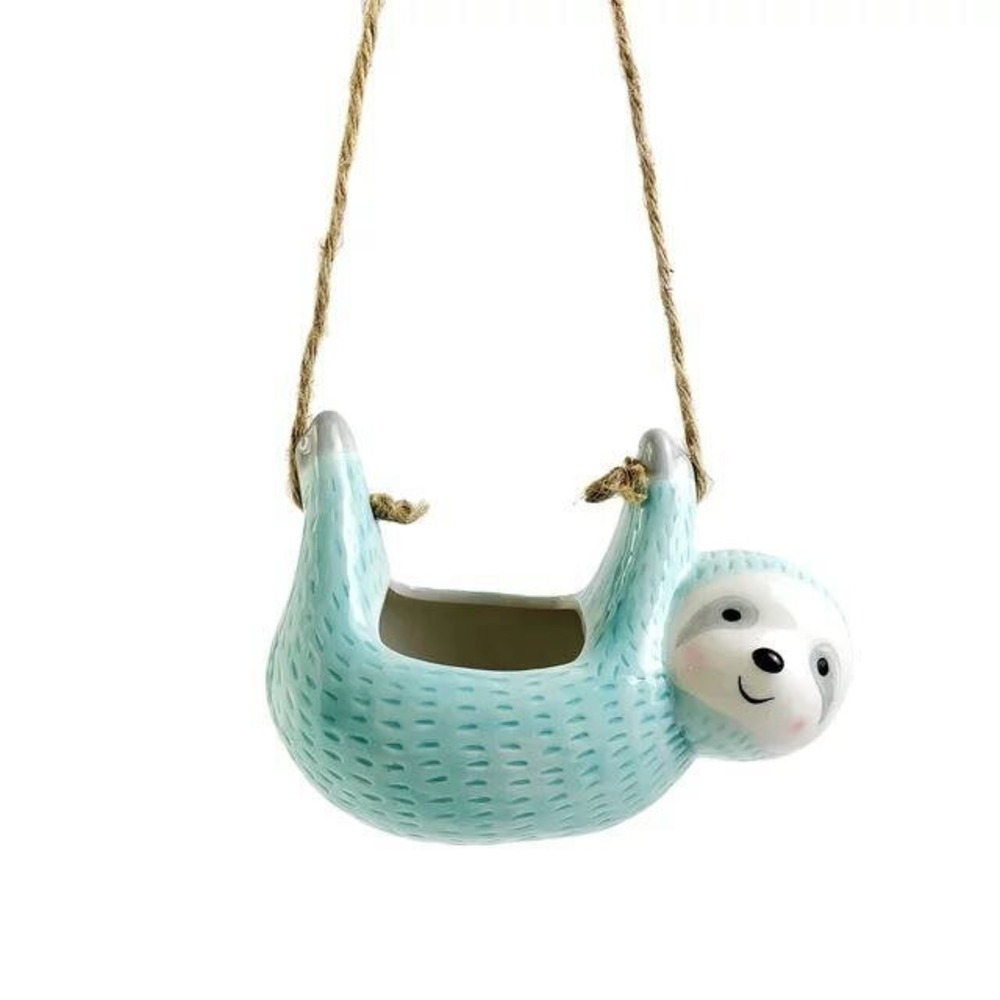 Pot Suspendu en Céramique Forme Chien - Pot Émaillé avec Corde en Jute pour Plantes d'Intérieur