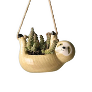Pot Suspendu en Céramique Forme Chien - Pot Émaillé avec Corde en Jute pour Plantes d'Intérieur