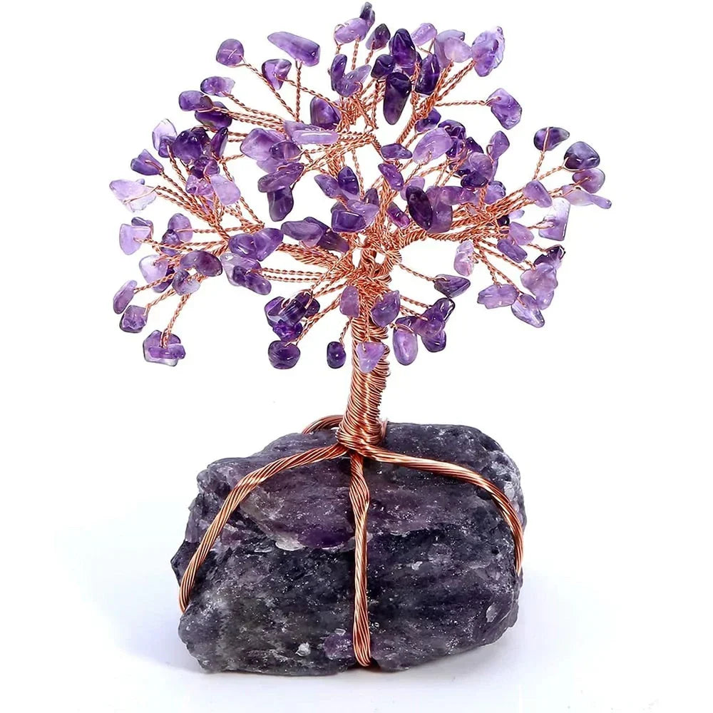 Ornement Bonsaï en Pierres Naturelles - Arbre Décoratif en Améthyste, Quartz Rose ou Citrine