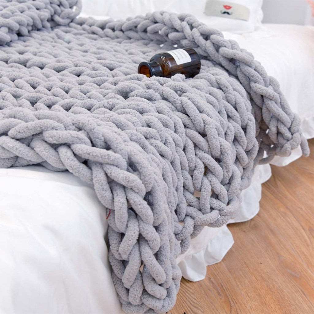 Couverture Chunky Tricotée - Plaid Fait Main en Laine Mérinos