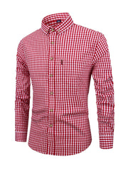 Chemise Homme 100 % Coton - Coupe Regular à Carreaux avec Col Classique et Manches Longues