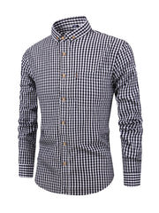 Chemise Homme 100 % Coton - Coupe Regular à Carreaux avec Col Classique et Manches Longues