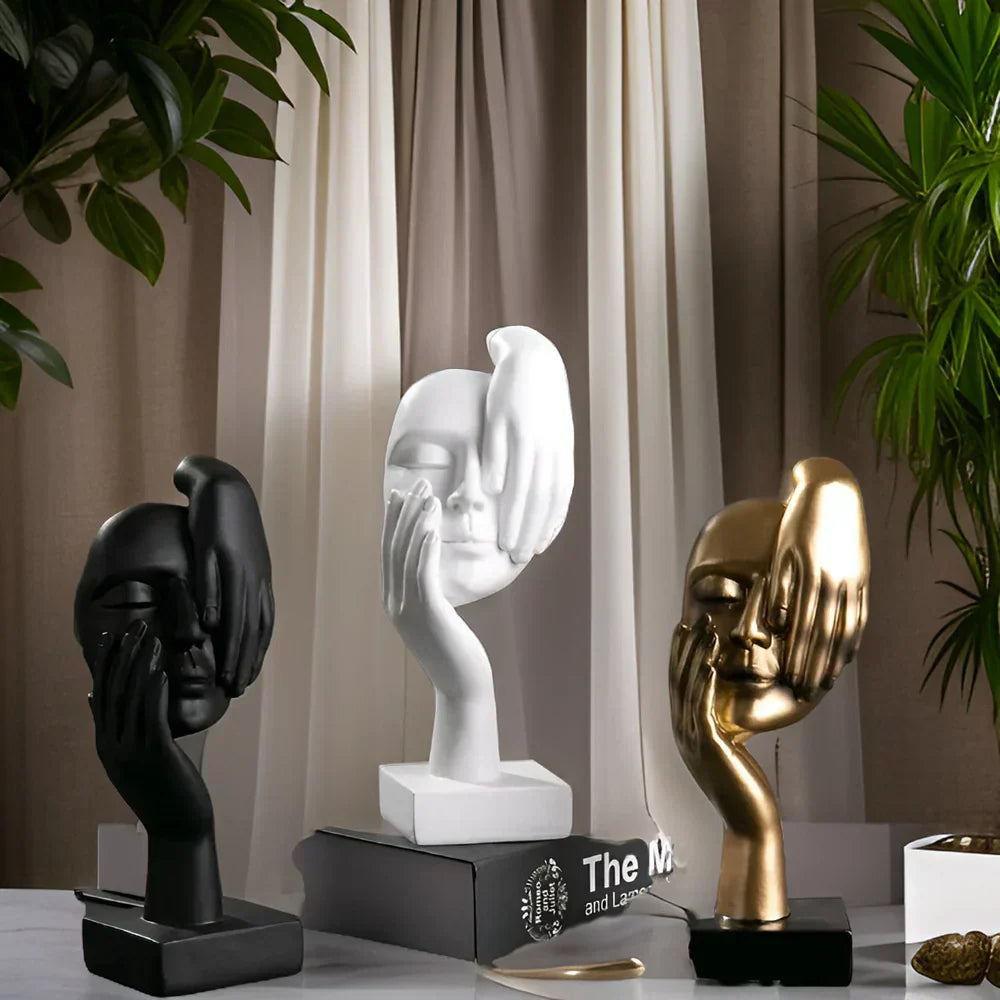 Sculpture Abstraite de Visage en Résine - Figurine Décorative Autonome pour Intérieur