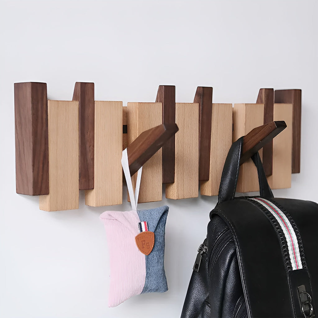 Porte-Manteau Pliable En Bois Pour Mur - Rangement Murale Avec 4, 6 Ou 8 Crochets