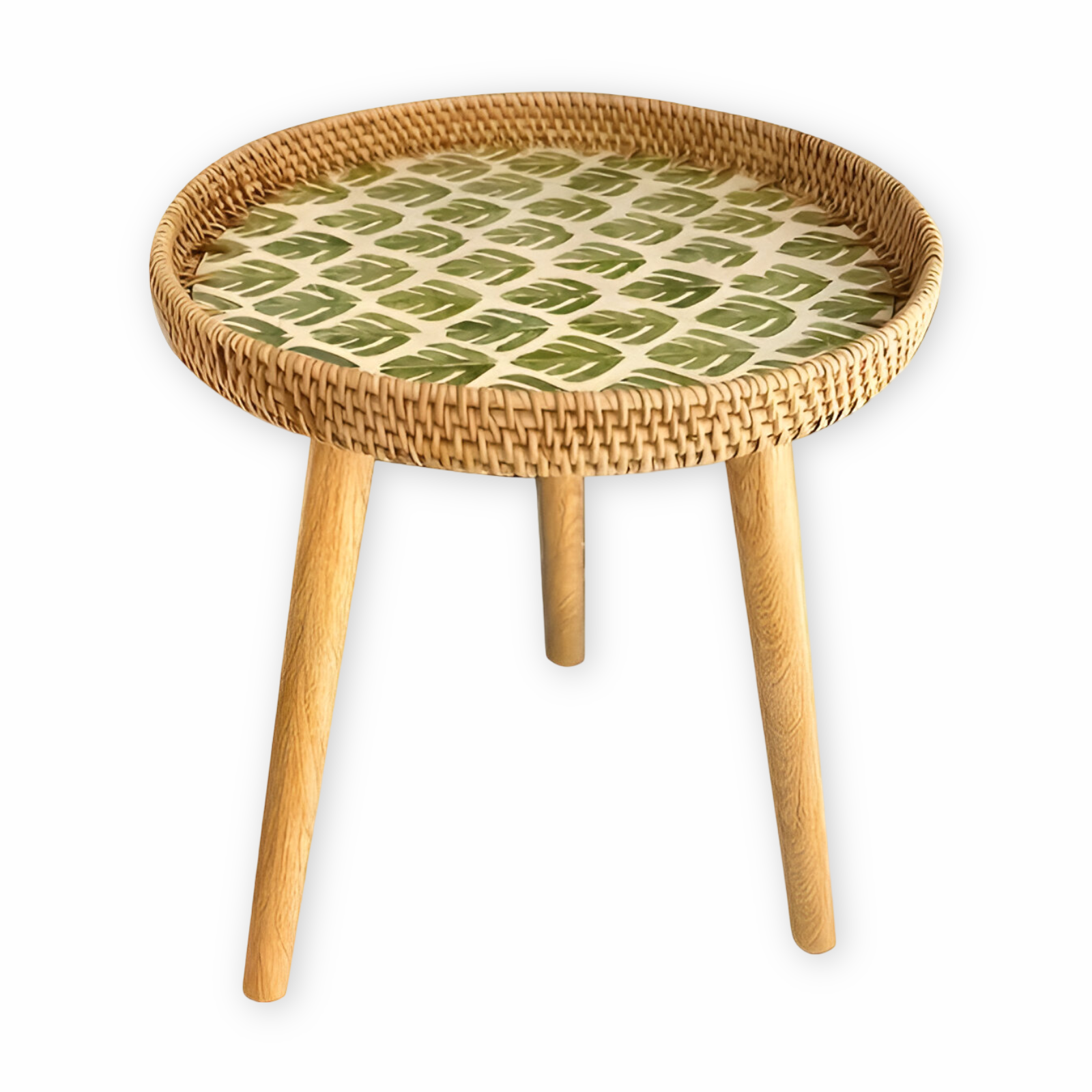 Table Basse Ronde en Rotin avec Plateau en Bois – Meuble Intérieur Fait Main