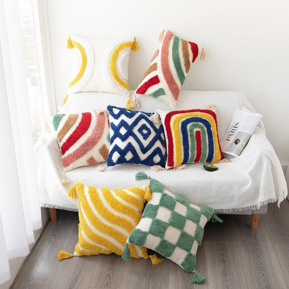 Housse de Coussin Décorative - Mélange de Coton avec Motifs Géométriques