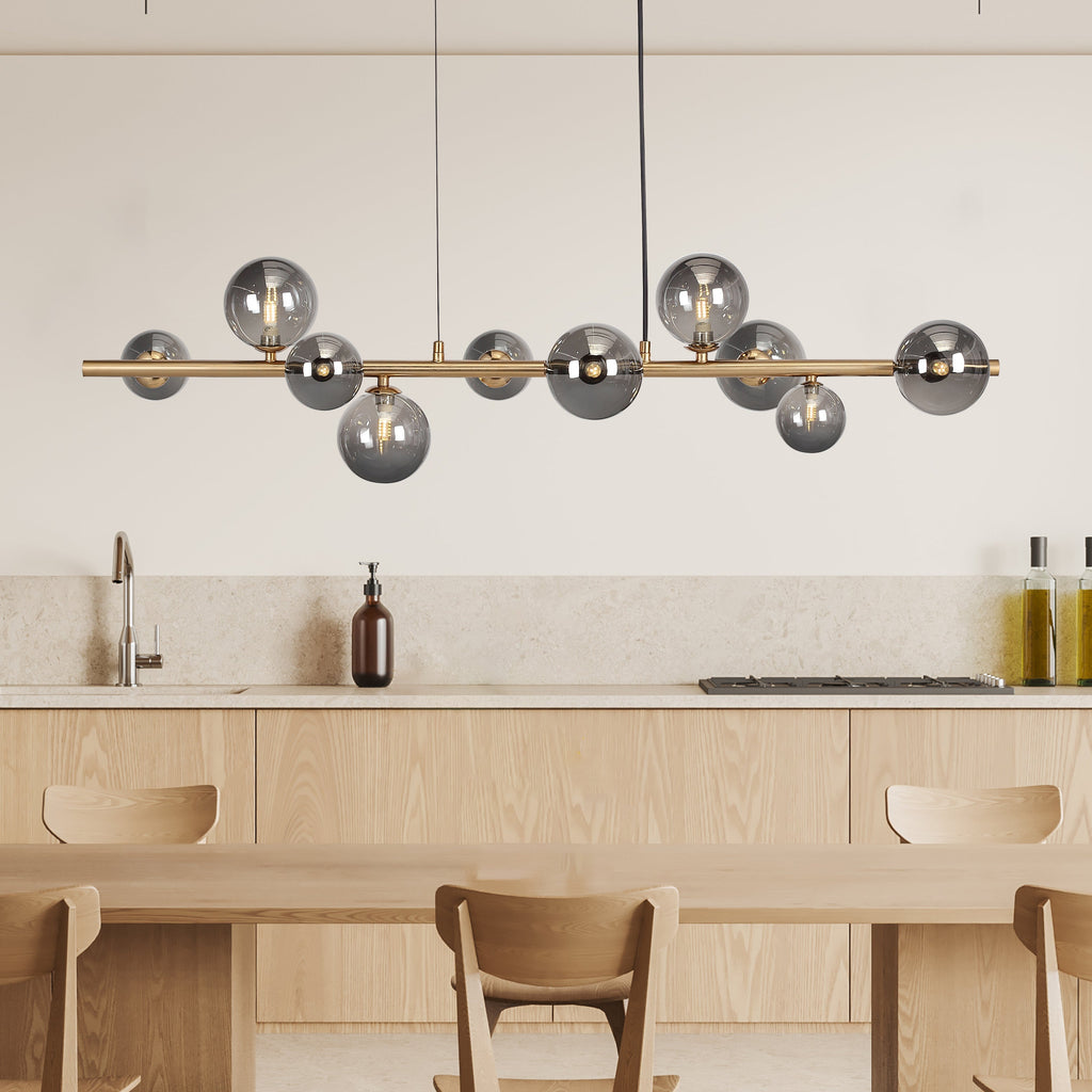 Suspension Longue Avec Écran en Verre Fumé - Finition Bronze Et Compatibilité E26 E27