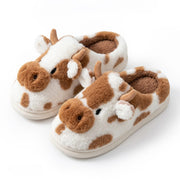 Chaussons Motif Vache en Fourrure Synthétique - Doublure Velours et Semelle EVA
