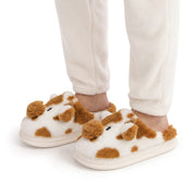 Chaussons Motif Vache en Fourrure Synthétique - Doublure Velours et Semelle EVA