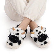 Chaussons Motif Vache en Fourrure Synthétique - Doublure Velours et Semelle EVA